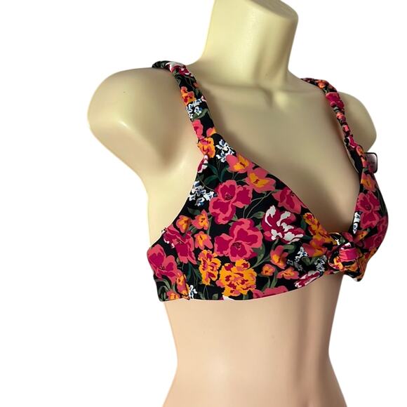 Time and Tru Black Floral Print Bikini Top Woman Size Small 4/6 NWT - Picture 2 of 6